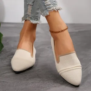 Women's Fashion Pointed Toe Flats Breathable Flyknit Loafers Casual Slip-on Walking Shoes Comfortable Pointy Toe Ballet Shoes