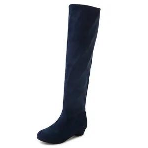 Eleganti stivali sopra il ginocchio in finto camoscio blu navy dal design sottile per donna