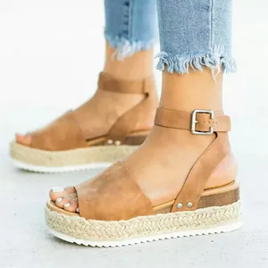 Sandales à Talon Compensé Imprimé Léopard en Microfibre pour Femmes Plateforme Boucle Espadrille Semelle Jute Chaussures
