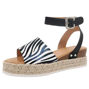 Sandales compensées espadrilles à imprimé zèbre avec bride à la cheville pour femmes 2025.