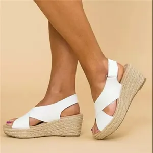 Women's Fashion Espadrille Wedge Sandals Crisscross Straps Platform High Heel Casual PU Rope Weave Sandals Plus Size Shoes