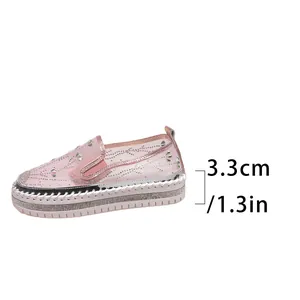 Stylish women's pink rhinestone slip-on platform loafers with 3.3cm heel height detail