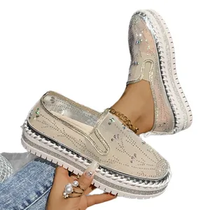 Stylish women's thick-sole loafers with rhinestone embellishments and slip-on design