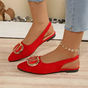 Sandales Plates à Bout Pointu pour Femmes Élégantes Boucle Dorée Slingback Chaussures Confortables Fini Suède Mode Estivale