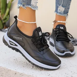 Women Casual Platform Sneakers Breathable PU Leather Lace-up Thick Sole Fashion Walking Shoes For Ladies Outdoor Sport