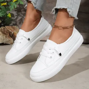Women's Casual White Sneakers 2025 Autumn New All-match Student Flat Board Shoes PU Leather Breathable Low-top Lace-up Board Shoes For Women