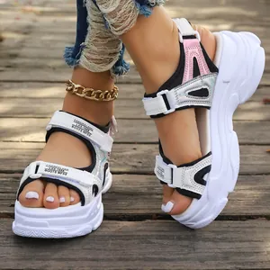 White platform Roman sandals for women, stylish summer sports style with chunky soles