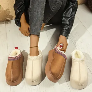 Cómodas zapatillas de nieve con plataforma para mujer con forro de piel y diseño de talón abierto