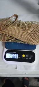 Rhinestone-embellished mesh flat sandals detail showing product weight of 296.7 grams