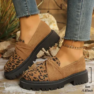 Side view detail of leopard print chunky loafer showing the 5cm platform sole