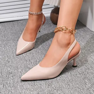 Κομψές nude μυτερές γόβες slingback για γυναίκες με λεπτό τακούνι