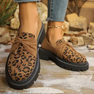 Stylish leopard print loafers with thick chunky soles and suede finish for modern women