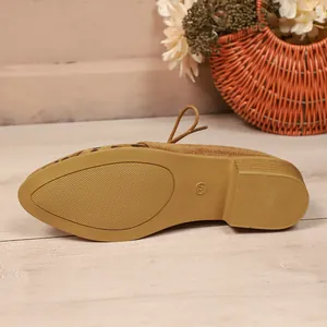 Detail view of the non-slip sole of leopard print suede loafers with size marking.