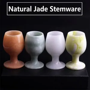 Natürlicher Lantian-Jade-Kelch Hochfuß-Becher Traditionelles Jade-Stein-Weinglas Bierkrug Hausdekoration Ornament Elegantes Poliertes Trinkgefäß