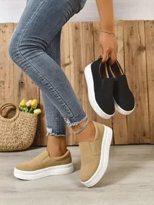 Casual women's suede slip-on sneakers with breathable thick white platform soles