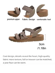 Detail view of women's Roman flat sandals showing 3cm heel height and fabric texture