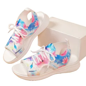 Sandales de sport femme à fleurs en maille tissée avec semelle souple et épaisse