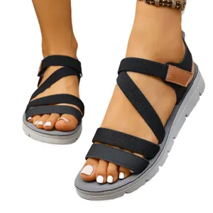 Retro criss-cross strap flat sandals for women comfortable Roman style beach walking shoes