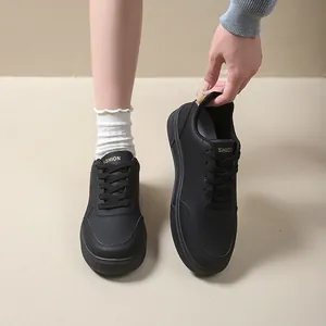 Women's 2025 Spring Autumn Low Top Chunky Platform Sneakers Breathable Round Toe Lace Up Microfiber Leather Casual Skateboard Shoes