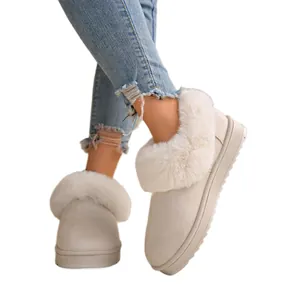 Elegant beige faux fur-lined snow boots with warm fleece lining and flat anti-slip soles