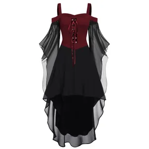 Gothic Renaissance medieval dress with off-shoulder neckline and lace-up front detail