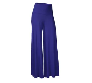 Elegant blue high-waisted wide-leg trousers for women made of comfortable soft fabric