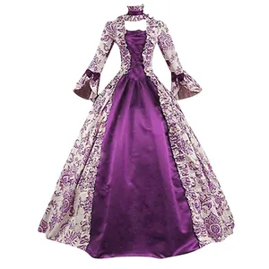 Elegant purple medieval renaissance ball gown with vintage floral patterns for cosplay