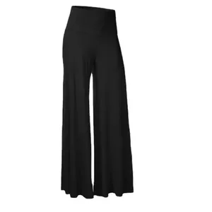 Comfortable high-waisted black wide-leg trousers for women, ideal for spring and autumn