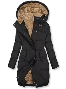 Thick warm women's winter parka jacket with cozy fur-lined hood in classic black