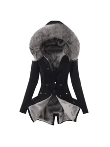 Parka d'hiver chaude pour femmes avec une grande capuche en fausse fourrure grise