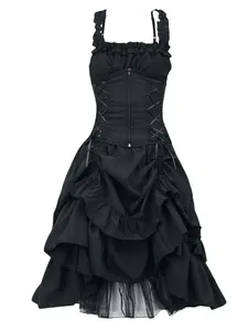 Black Gothic Lolita corset dress with ruffled irregular hem and lace details