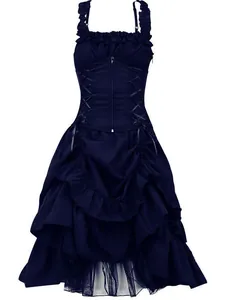 Elegant Gothic Lolita corset prom dress featuring tiered ruffles and high-low hem