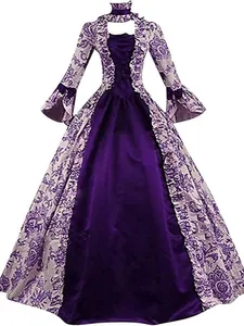 Robe de Cour Renaissance Médiévale pour Femmes Vintage Victorienne Gothique Manches Cloches Patchwork Robe de Bal