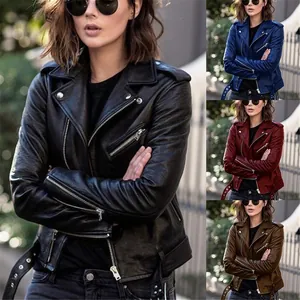 Women Plus Size PU Leather Biker Jacket Slim Fit Short Moto Coat Lapel Zipper Faux Leather Jacket For Streetwear