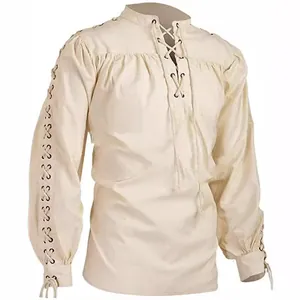 Chemise médiévale renaissance pour homme à manches longues avec détails de laçage vintage.