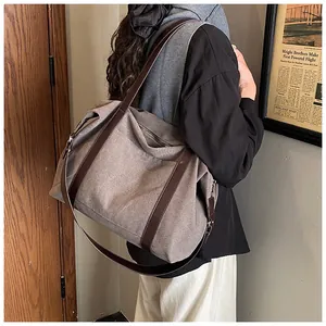 Bolso tote de lona de gran capacidad al hombro para viajes y uso diario