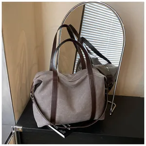 Bolso tote grande de lona gris minimalista para viajes y desplazamientos diarios