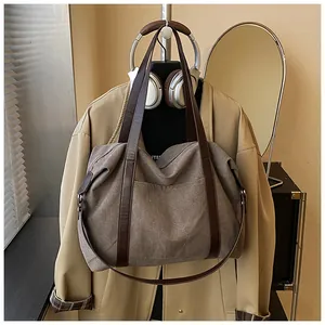 Bolso tote grande de lona marrón para viajes y desplazamientos diarios con correas