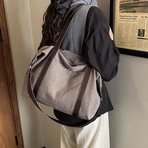 Bolso tote de lona gris de gran capacidad para el día a día y viajes