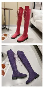 Stivali sopra il ginocchio stringati in camoscio per donna nei colori rosso e viola