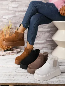 Detailed view of various color options for women's platform snow boots with warm faux fur lining