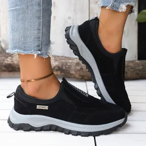 Chaussures de course confortables à semelles compensées pour couples, baskets noires
