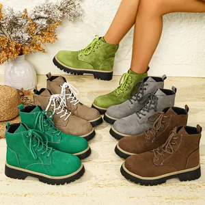 Damen Britischer Stil Wildleder Martin-Stiefel Dicke Sohle Schnürung Runde Zehenpartie Retro Stiefeletten Für Winter Alltag Outdoor