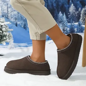 Botas de nieve marrones para hombre con forro de felpa cálida y diseño sin cordones