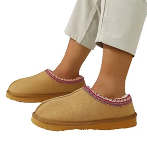 Botas de nieve cálidas para hombre con cuello bordado y forro de felpa muy gruesa