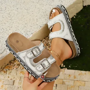 Elegantes sandalias de plataforma con diamantes de imitación, corcho y suela de esparto