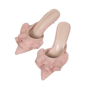Eleganti sabot rosa con volant e punta affusolata per donna per la moda estiva