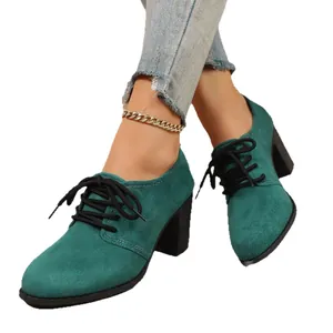 Schicke blaugrüne Wildleder-Pumps mit Schnürung und hohem Absatz für Damen