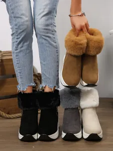 Four colors of women's warm platform snow boots with fluffy faux fur collars