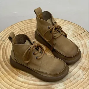 Women's Retro Martin Boots Platform Lace-up Ankle Boots PU Leather Rubber Sole Round Toe Winter Short Boots For Outdoor Daily